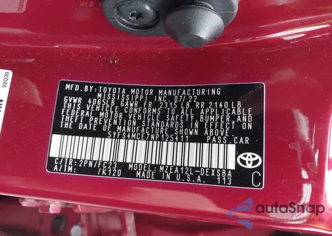 2022 Toyota Corolla Se z USA, uszkodzony, nr VIN 5YFS4MCE7NP125411